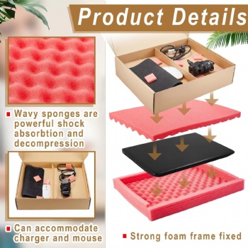  Laptop Shipping Box Shipping Container with Charger Box Foam Frame, 2 EPE Foam Inserts for Packing	
