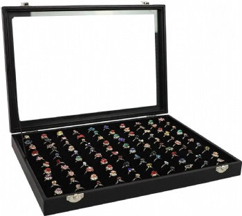 100 Slot Jewelry Displays Trays Set for Store Earring Necklace Storage Tray With Top Glass Lid,Black Velvet