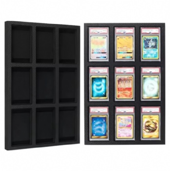 EVA Foam Insert Carbon Fiber 9 Slot Sports Trading Cards Wall Display for Psa Sports and Pokemo Cards, Photo Frame Display Case